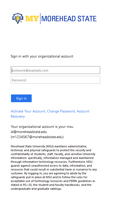 Screenshot of the My Morehead State login page for accessing ILLiad with organizational account credentials.