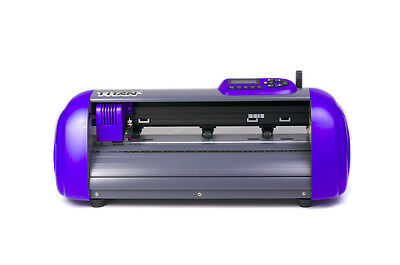 Desktop vinyl cutter with a front-loading media feed and control panel on top.