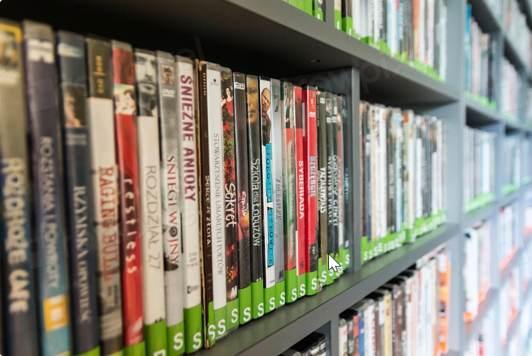 Image of movie DVDs on a shelf