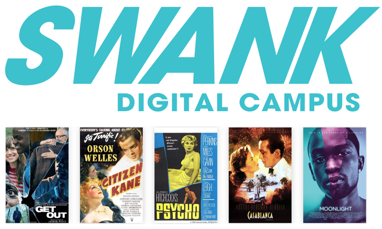 Image of Swank Digital Campus logo and some sample movie covers
