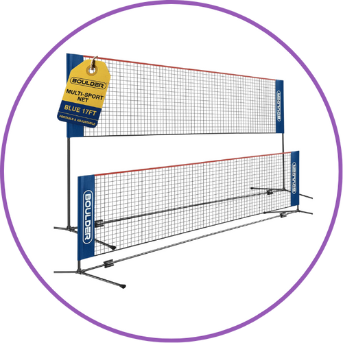 badminton/pickleball net, shown at two different heights.