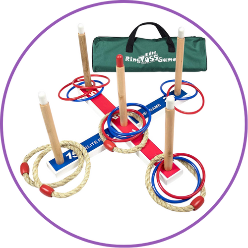 Ring toss set with plastic and rope rings
